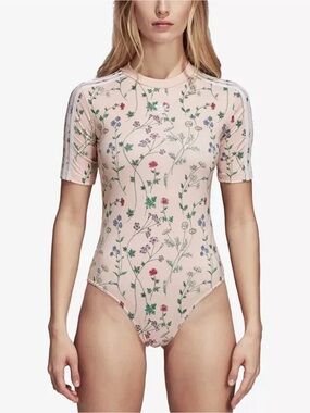 Adidas Pink Floral Bodysuit Size Large SS 2018 Valentine Collection